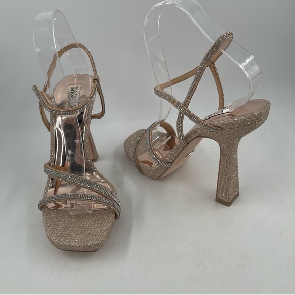 NIB! Badgley Mischka Women’s Urbana Pale Gold Glitter Stiletto Heel Sandals-8.5 - Picture 11 of 14